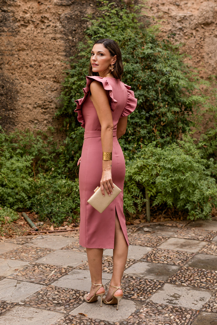 Vestido maxi volante en escote