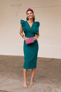 Vestido maxi volante verde esmeralda