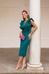 Vestido maxi volante verde esmeralda