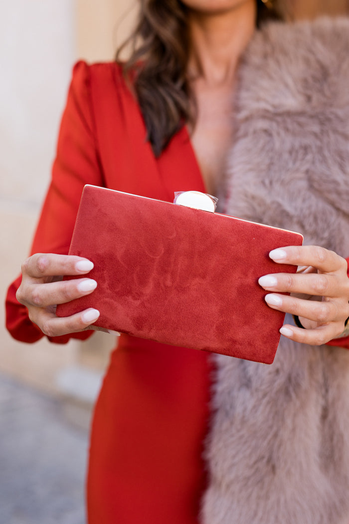 Bolso invitada terciopelo teja