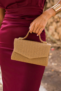 Bolso invitada rafia bronce cuadrado