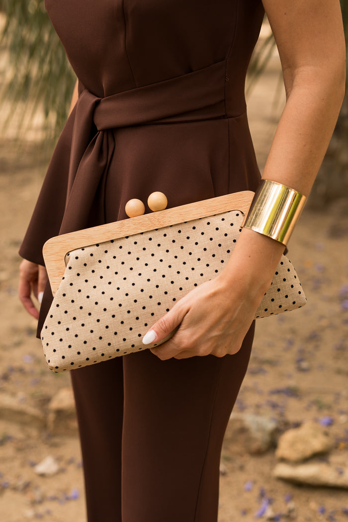 Bolso invitada madera y tejido lunares