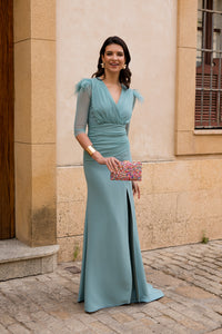 Vestido largo drapeado con escote cruzado hielo