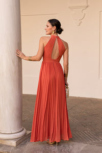 Vestido Halter plisado naranja