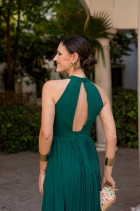 Vestido Halter plisado verde