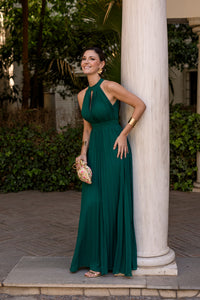 Vestido Halter plisado verde