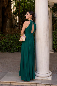 Vestido Halter plisado verde