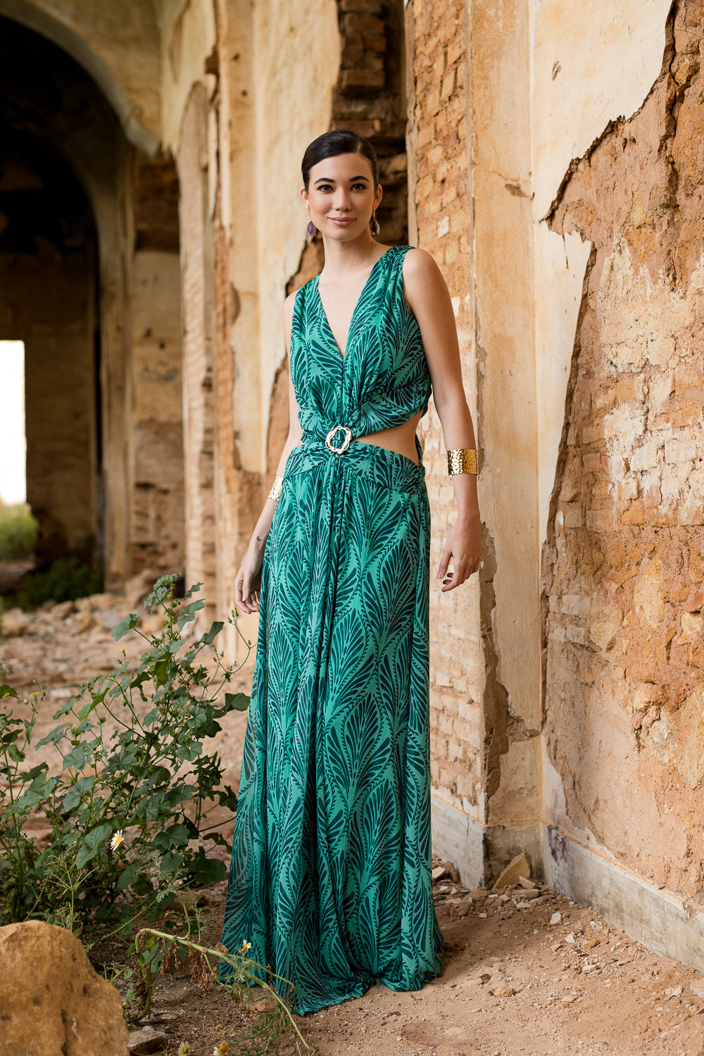 Vestido  largo Cut-out verde