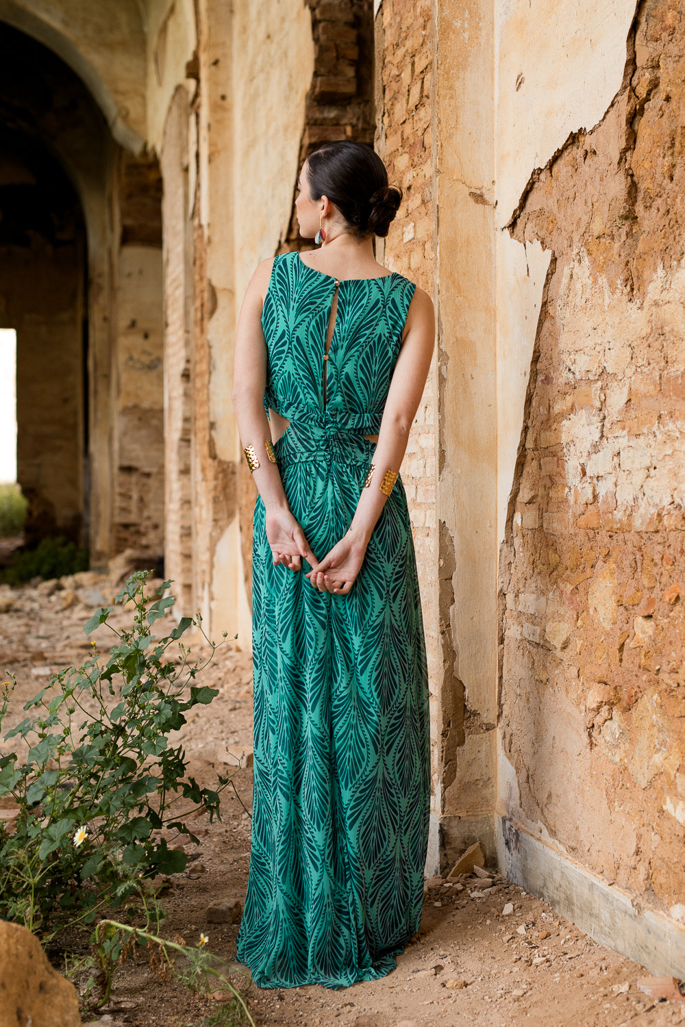 Vestido  largo Cut-out verde