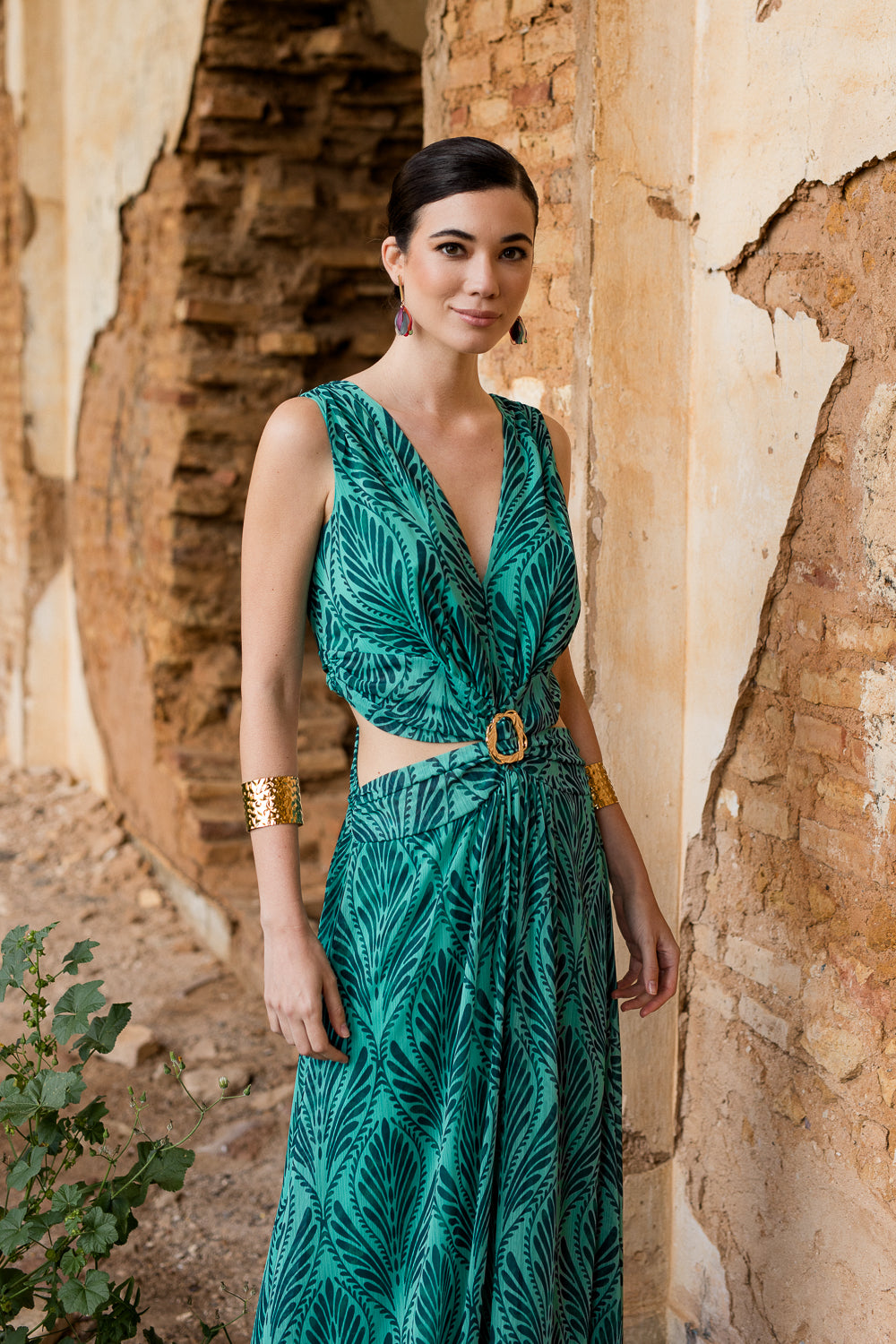 Vestido  largo Cut-out verde