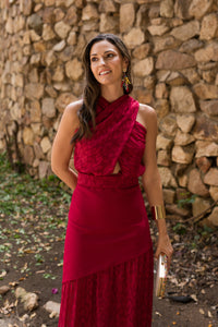 Vestido  largo halter doble falda cereza