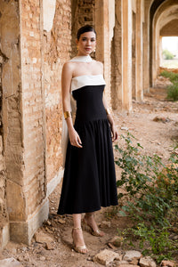 Vestido midi lady negro palabra de honor