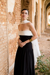 Vestido midi lady negro palabra de honor