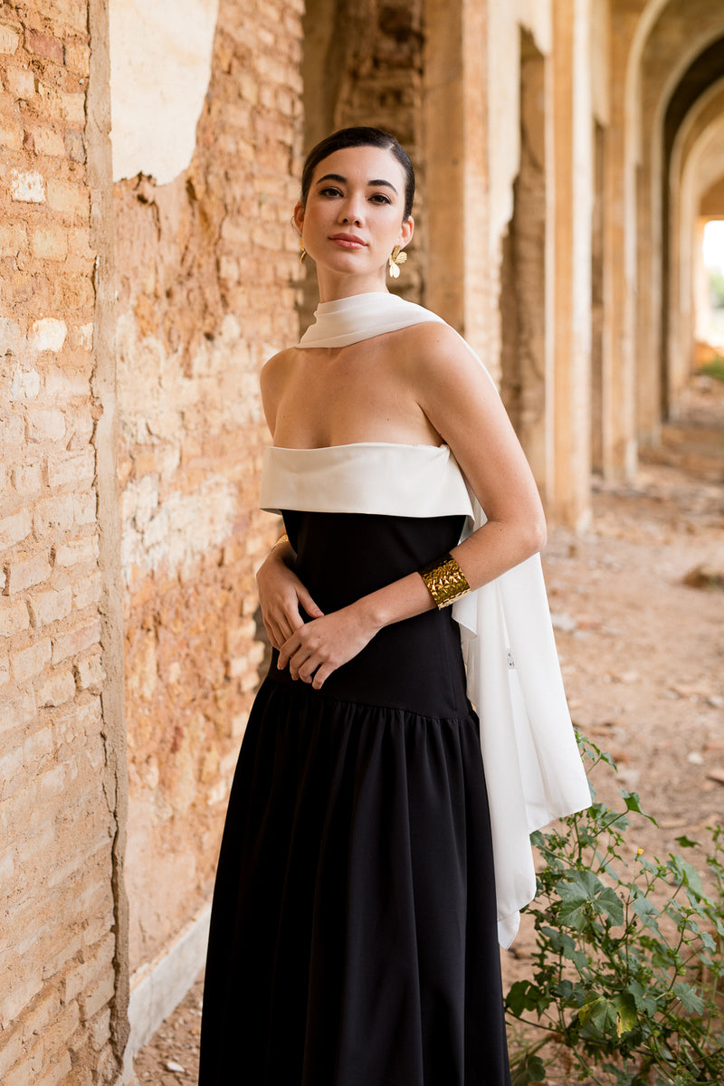 Vestido midi lady negro palabra de honor