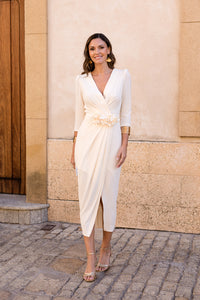Vestido midi Petunia beige