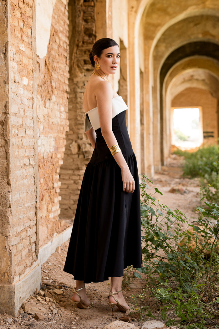 Vestido midi lady negro palabra de honor