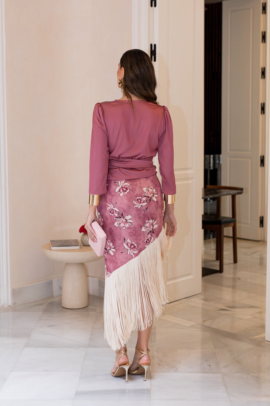 Conjunto de Blusa + falda de flecos rosa empolvado PROXIMAMENTE DISPONIBLE