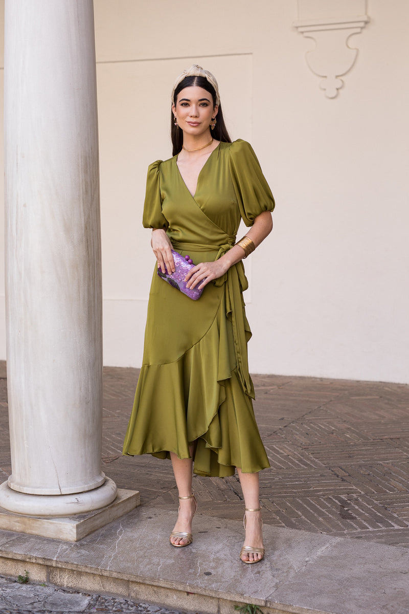 Vestido midi lazada lateral