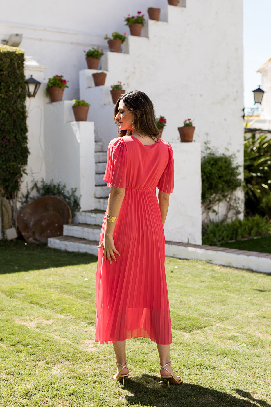 Vestido midi cruzado coral