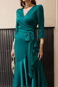 Vestido midi lazada lateral verde