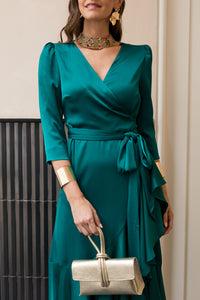 Vestido midi lazada lateral verde