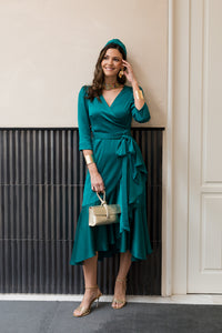 Vestido midi lazada lateral verde