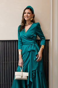 Vestido midi lazada lateral verde