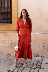 Vestido midi volante teja