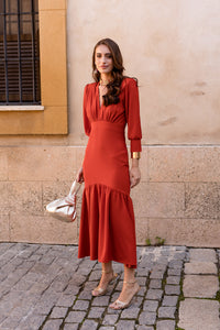 Vestido midi volante teja