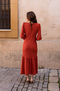 Vestido midi volante teja