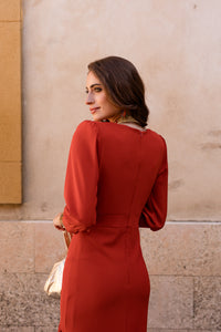 Vestido midi volante teja