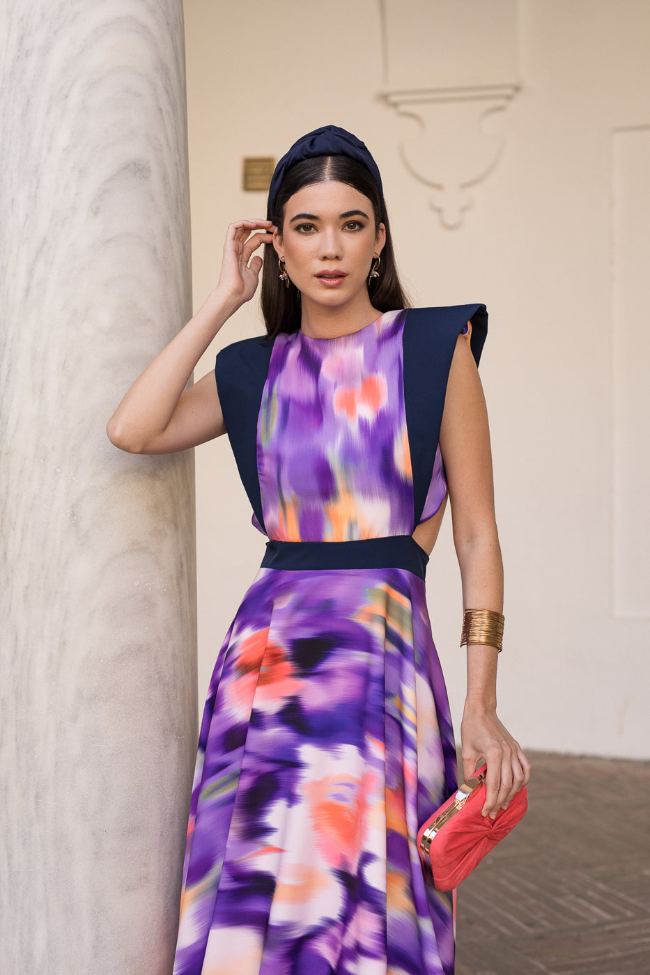Vestido midi espalda abierta estampado