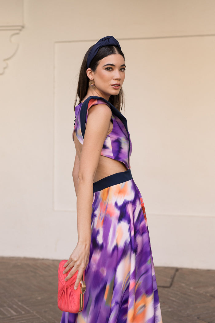 Vestido midi espalda abierta estampado