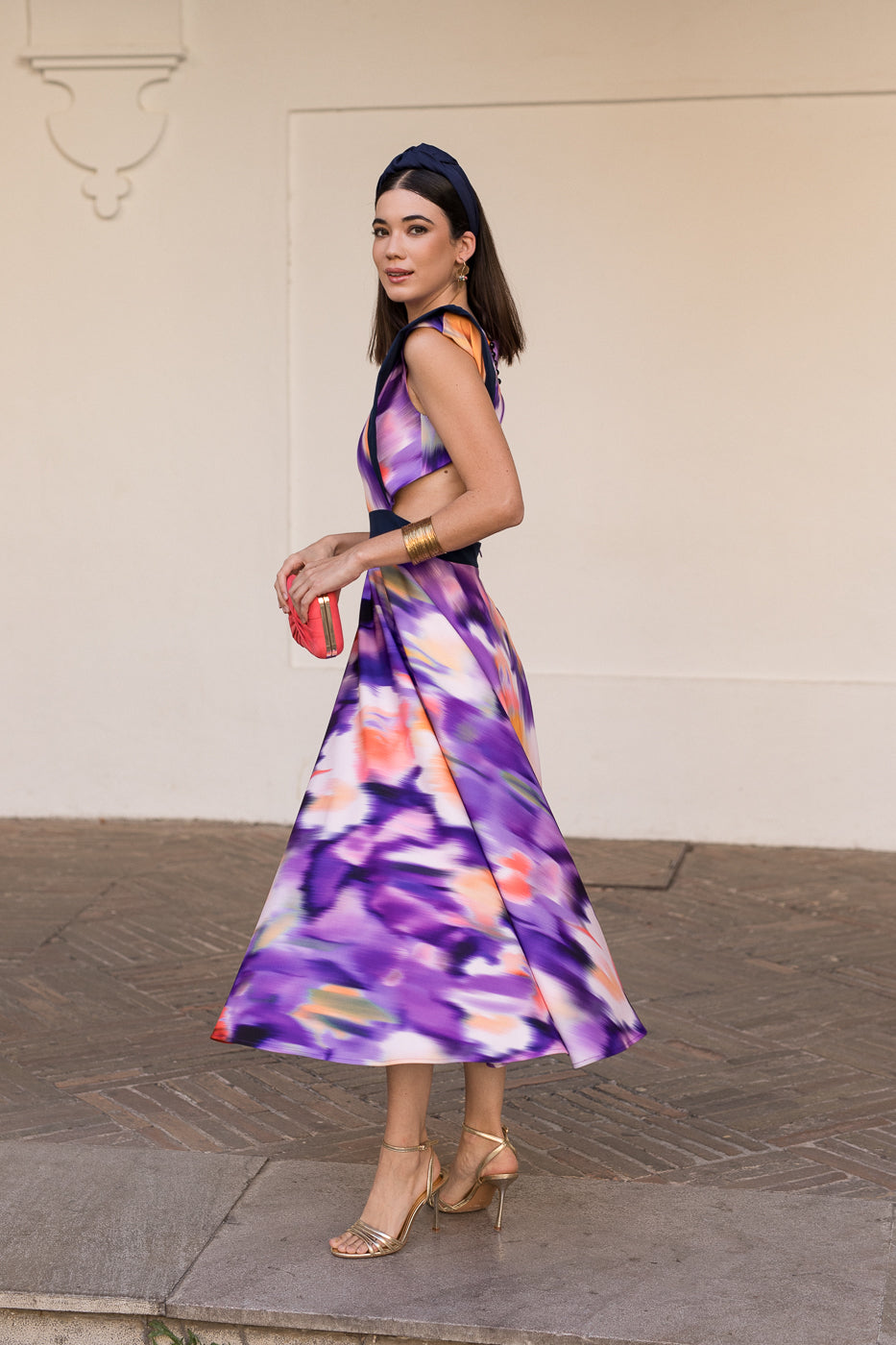 Vestido midi espalda abierta estampado