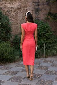 Vestido midi drapeado Coral hombreras