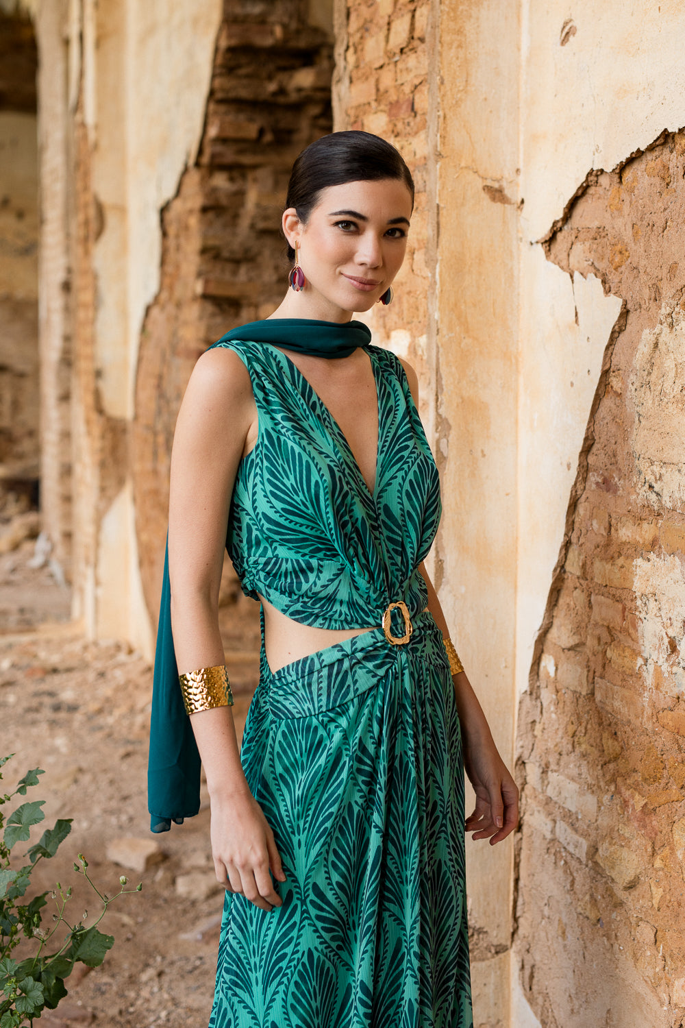 Vestido  largo Cut-out verde
