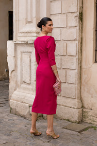 Vestido midi tulipán manga francesa cereza