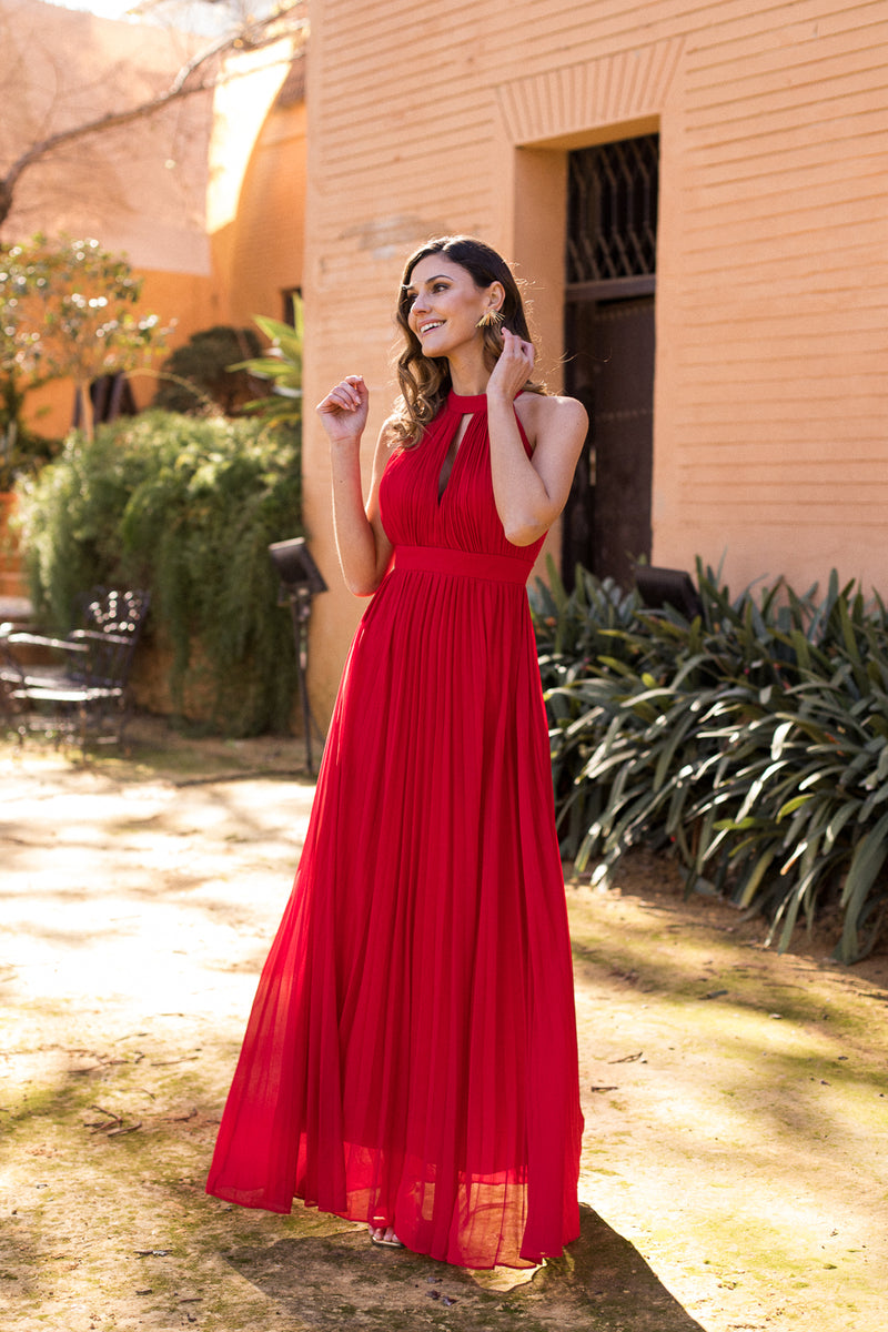 Vestido Halter plisado rojo