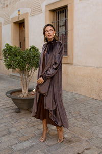Vestido midi volante marrón chocolate