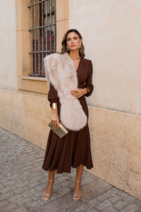 Vestido midi volante marrón chocolate