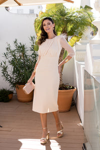 Vestido midi drapeado beige