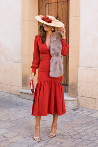 Vestido midi volante teja