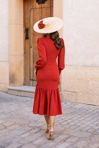 Vestido midi volante teja