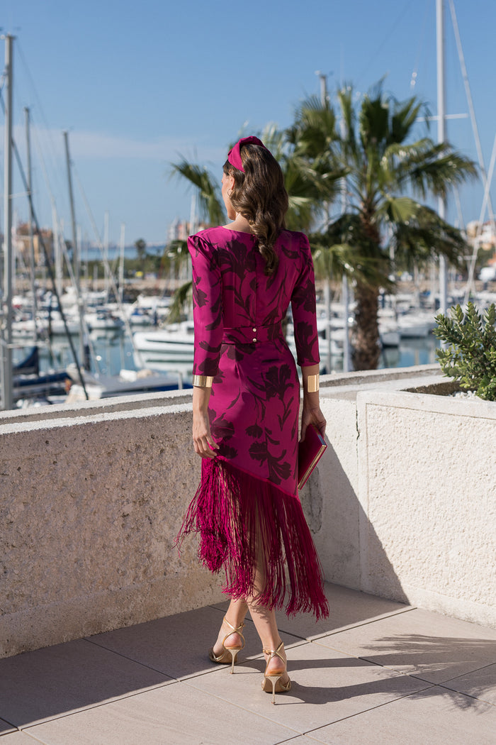 Vestido flecos estampado buganvilla