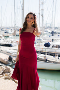 Vestido midi burdeos + foulard