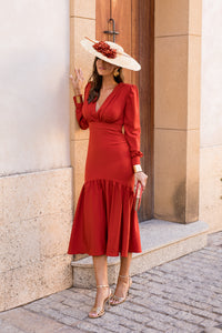 Vestido midi volante teja