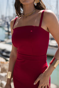 Vestido midi burdeos + foulard