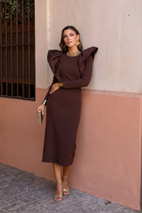 Vestido volante espalda descubierta marrón chocolate