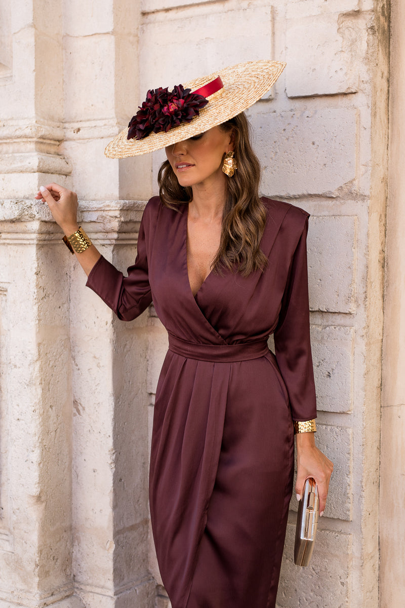 Vestido midi Lola falda tulipán marrón