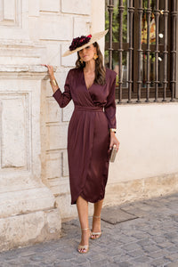 Vestido midi Lola falda tulipán marrón